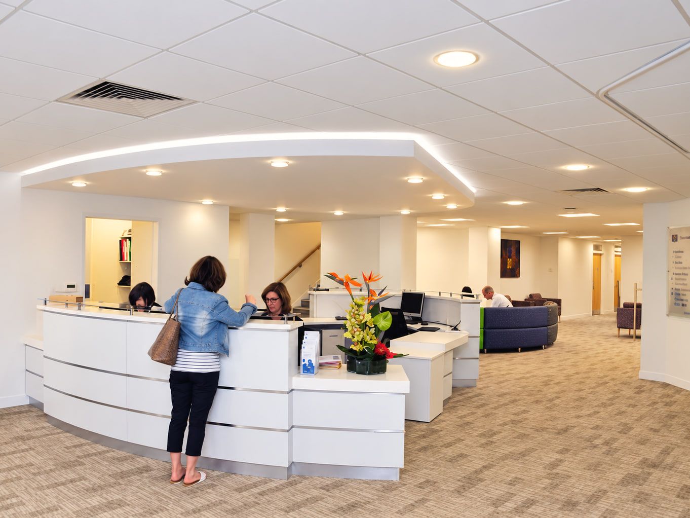 The reception desk and waiting area at Ashtead Hospital.